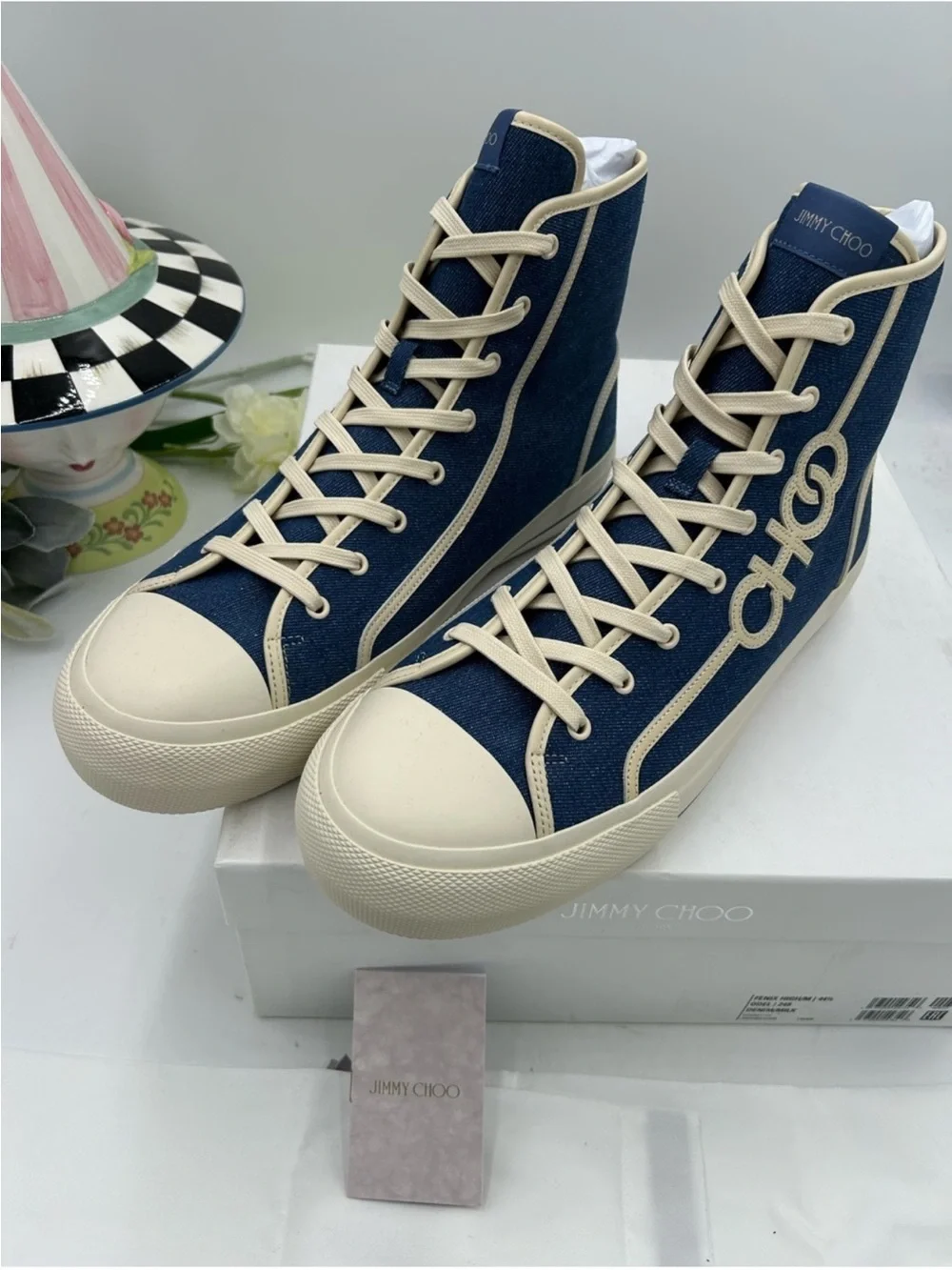 Men’s Jimmy Choo FENIX denim high top logo sneakers size 44.5